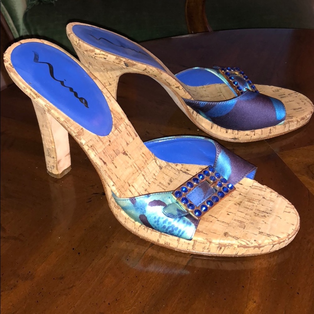 Nina Blue Purple Gold Sandal Shoes 8 Leather sole